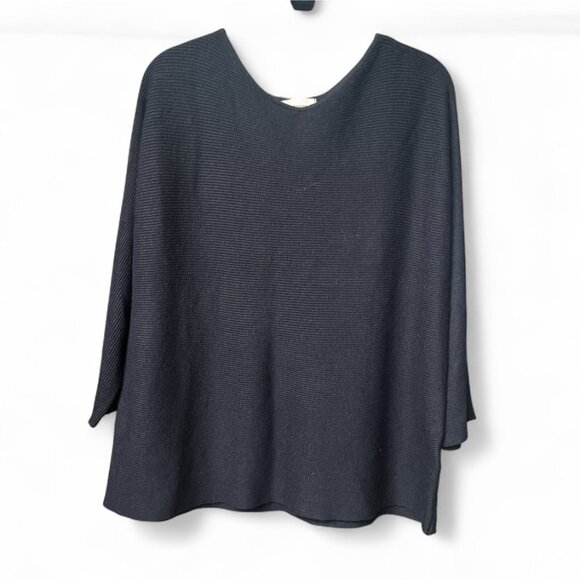 Oversized Dark Navy Dolman 3/4 Sleeve Ribbed Minimalist Relaxed Fit Sweater M - Picture 3 of 6